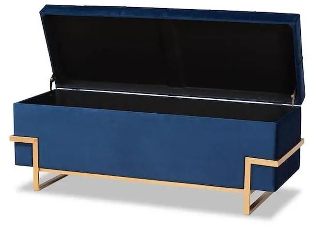 Alt view image 17 of 20 - Baxton Studio Parker Glam and Luxe Navy Blue Velvet Upholstered and Gold Metal Finished Storage Ottoman