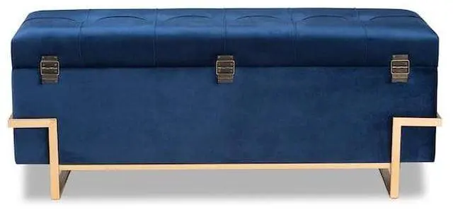 Alt view image 20 of 20 - Baxton Studio Parker Glam and Luxe Navy Blue Velvet Upholstered and Gold Metal Finished Storage Ottoman