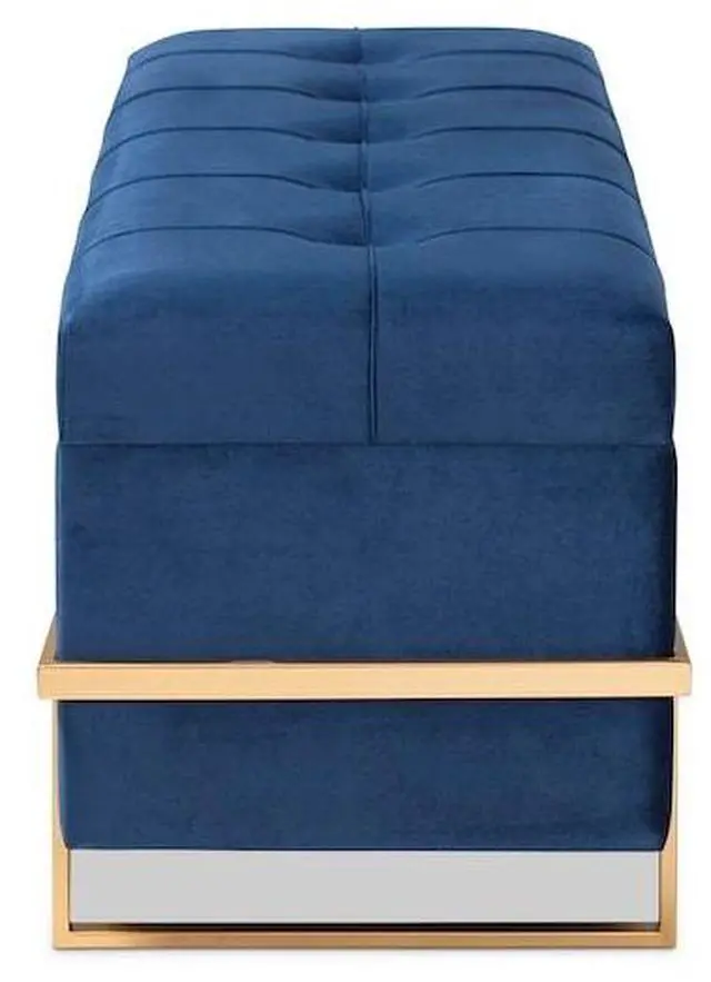 Alt view image 19 of 20 - Baxton Studio Parker Glam and Luxe Navy Blue Velvet Upholstered and Gold Metal Finished Storage Ottoman