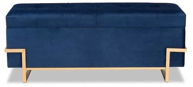 Alt view image 18 of 20 - Baxton Studio Parker Glam and Luxe Navy Blue Velvet Upholstered and Gold Metal Finished Storage Ottoman