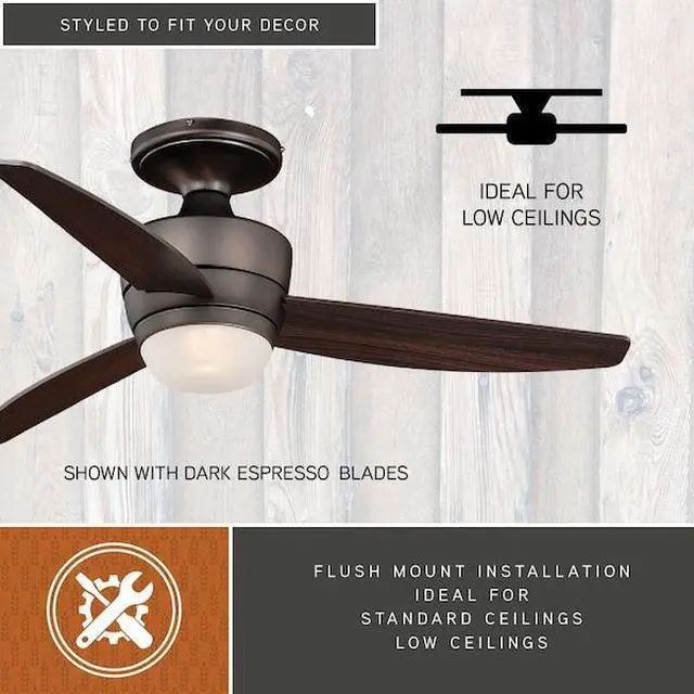 Alt view image 5 of 7 - VAXCEL F0063 Adrian 44 In. Quiet Bronze Flush Ceiling Fan with LED Light Kit