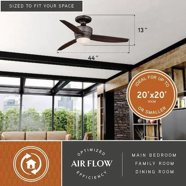 Alt view image 6 of 7 - VAXCEL F0063 Adrian 44 In. Quiet Bronze Flush Ceiling Fan with LED Light Kit
