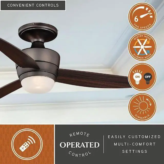 Alt view image 3 of 7 - VAXCEL F0063 Adrian 44 In. Quiet Bronze Flush Ceiling Fan with LED Light Kit