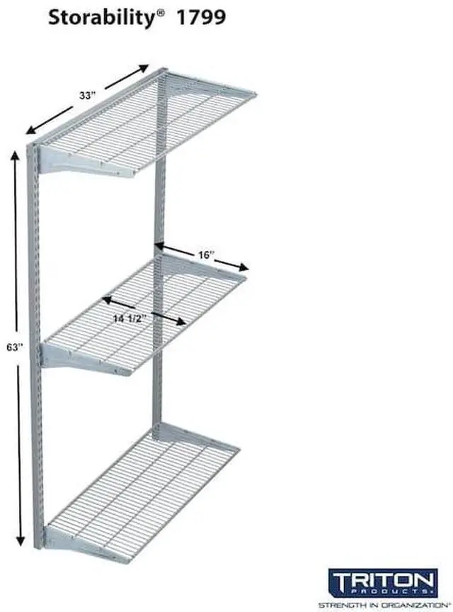 Alt view image 2 of 6 - TRITON PRODUCTS 1799 Wall Mount Shelving Unit W/ 3 Steel Wire Shelves &