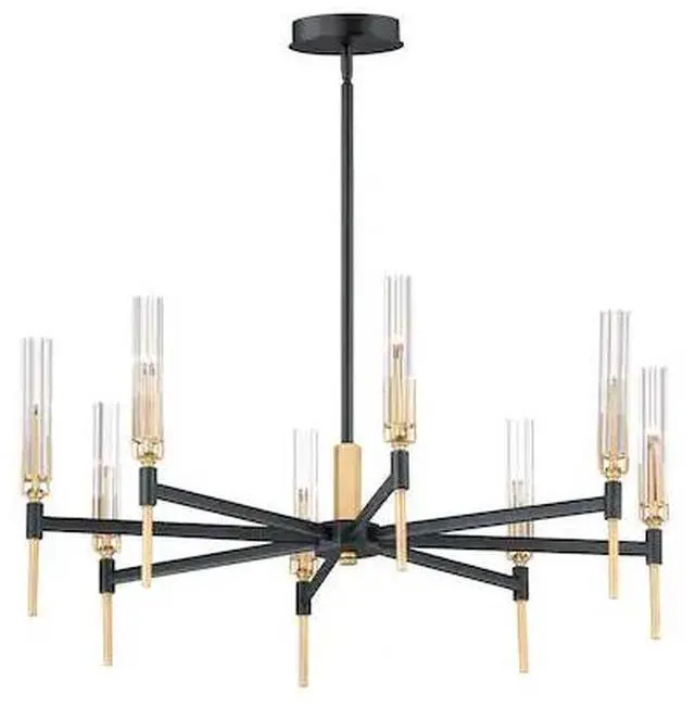 Main image of MAXIM 16128CLBKAB Flambeau 8-Light 33" Wide Black / Antique Brass Chandelier