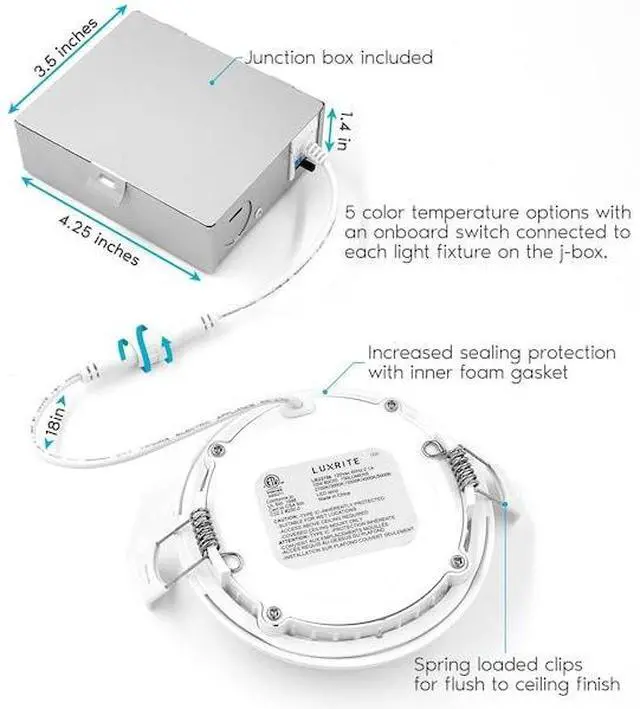 Alt view image 3 of 7 - LUXRITE LR23756-12PK 4 Inch Ultra Thin LED Recessed Downlights 5 CCT Selectable