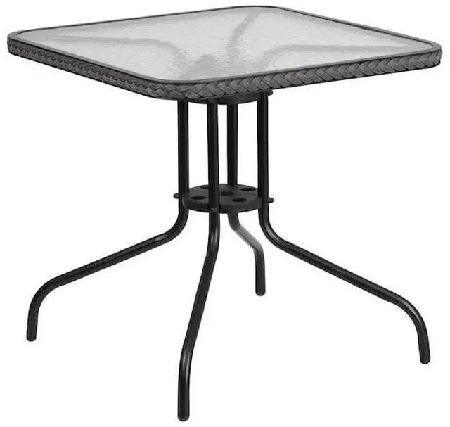Alt view image 4 of 20 - 28'' Square Tempered Glass Metal Table with Gray Rattan Edging