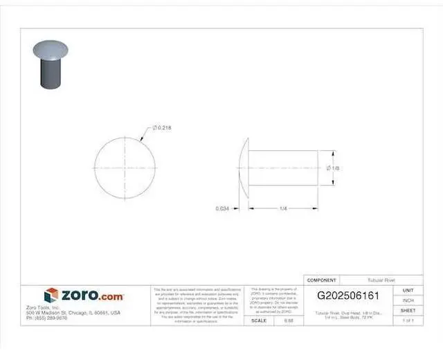 Alt view image 2 of 2 - MIDWEST FASTENER 61864 Tubular Rivet, Oval Head, 1/8 in Dia., 1/4 in L, Steel
