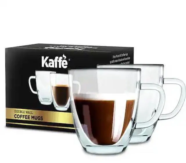 Main image of KAFFE KF4042 16oz Glass Coffee Mugs. Large Double-Wall Borosilicate Glass