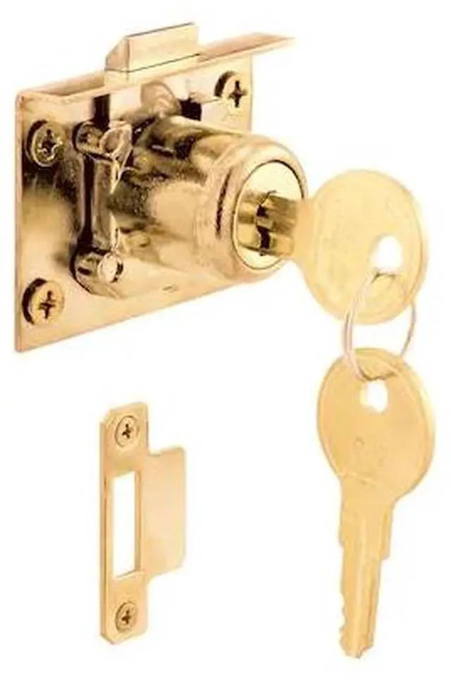 Alt view image 2 of 5 - prime-line products u 10665 spring loaded drawer and cabinet lock mortise, brass
