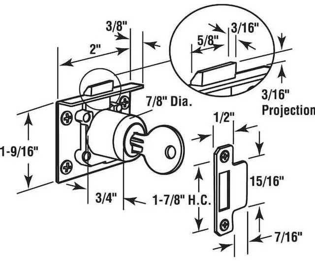 Alt view image 5 of 5 - prime-line products u 10665 spring loaded drawer and cabinet lock mortise, brass
