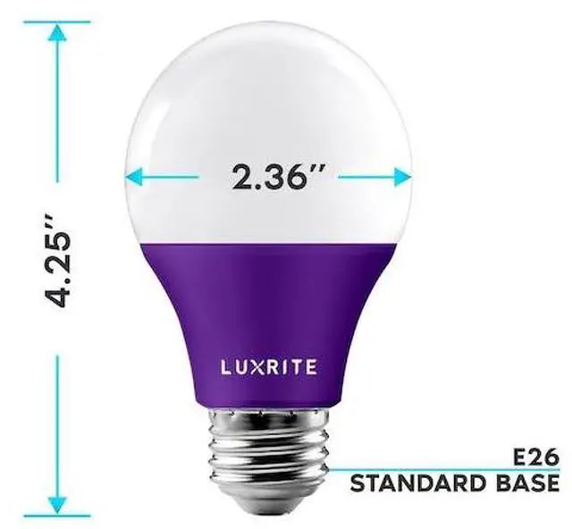 Alt view image 6 of 7 - LUXRITE LR21494-2PK A19 LED Light Bulbs 8W (60W Equivalent) Purple Colored