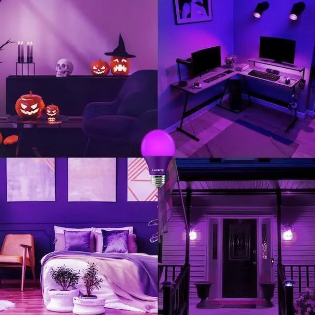 Alt view image 2 of 7 - LUXRITE LR21494-2PK A19 LED Light Bulbs 8W (60W Equivalent) Purple Colored