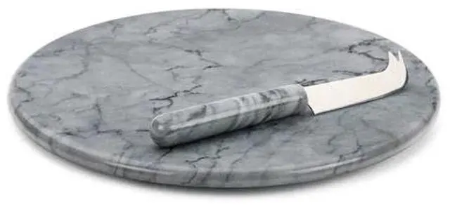 Alt view image 2 of 2 - RSVP International Board & Knife Set Cheese, Meats, Other Appetizers | Each Piece Unique in Marble Coloring | Serving Knife with Spiked Edge, 10", Gray