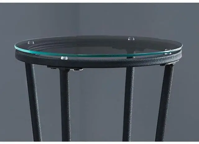 Alt view image 8 of 10 - Monarch Specialties Accent Table Hammered Black Metal With Tempered Glass 3332