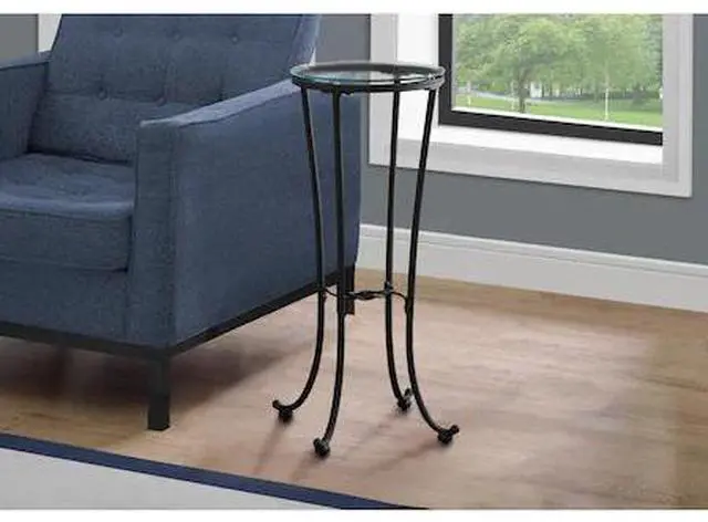 Alt view image 6 of 10 - Monarch Specialties Accent Table Hammered Black Metal With Tempered Glass 3332