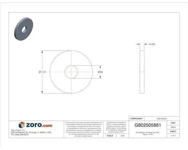 Alt view image 2 of 3 - MIDWEST FASTENER 72868 Flat Washer, For Screw Size 3/8" ,Nylon 10 PK