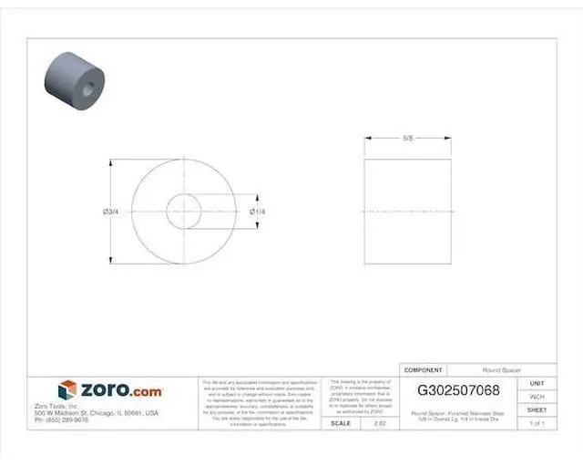 Alt view image 2 of 2 - MIDWEST FASTENER 33325 Round Spacer, Polished Stainless Steel, 5/8 in Overall