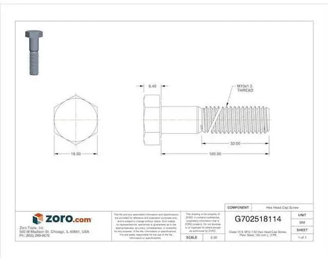 Alt view image 3 of 3 - MIDWEST FASTENER 39125 Class 10.9, M10-1.50 Hex Head Cap Screw, Plain Steel,
