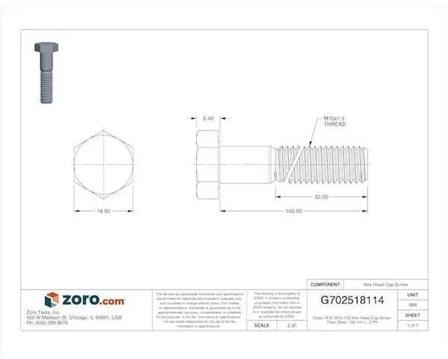 Alt view image 2 of 3 - MIDWEST FASTENER 39125 Class 10.9, M10-1.50 Hex Head Cap Screw, Plain Steel,