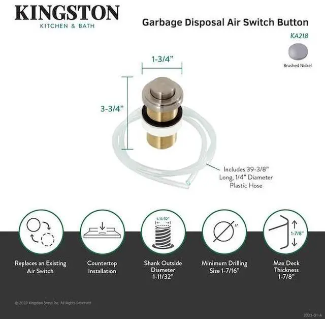 Alt view image 4 of 6 - KINGSTON BRASS KA218 Garbage Disposal Air Switch Button, Brushed Nickel