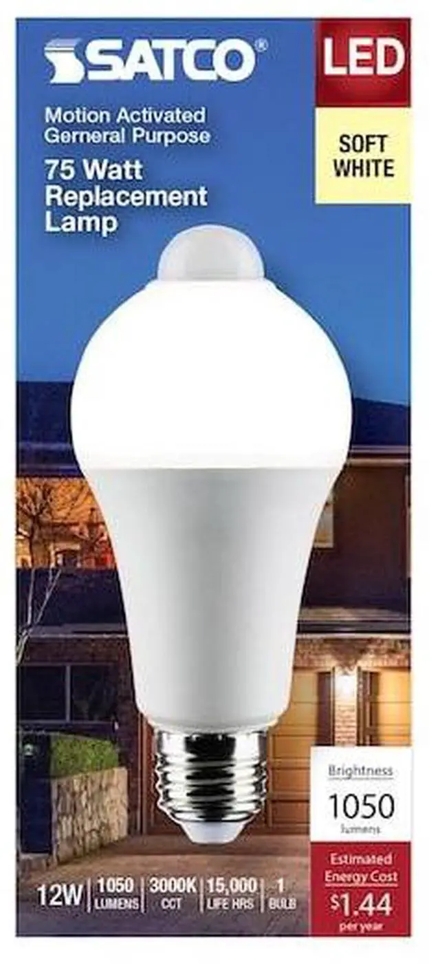 Alt view image 3 of 7 - SATCO S11445 12 Watt A19 LED, White, 3000K, 1050 Lumens, 120 Volt, PIR Sensor,