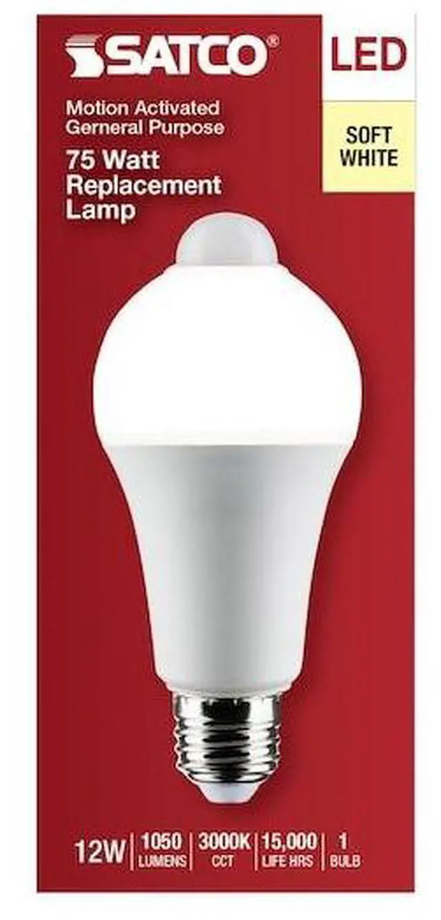 Alt view image 4 of 7 - SATCO S11445 12 Watt A19 LED, White, 3000K, 1050 Lumens, 120 Volt, PIR Sensor,