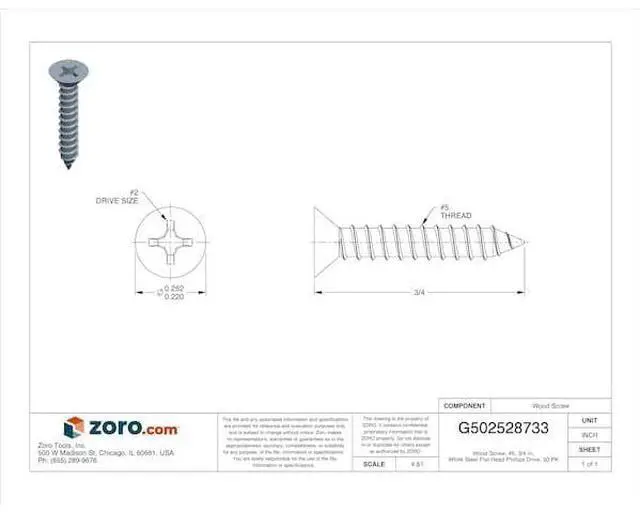 Alt view image 2 of 3 - MIDWEST FASTENER 79363 Wood Screw, #5, 3/4 in, White Steel Flat Head Phillips