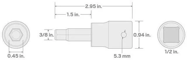 Alt view image 4 of 4 - TEKTON SIB22210 1/2 Inch Drive x 3/8 Inch Hex Impact Bit Socket