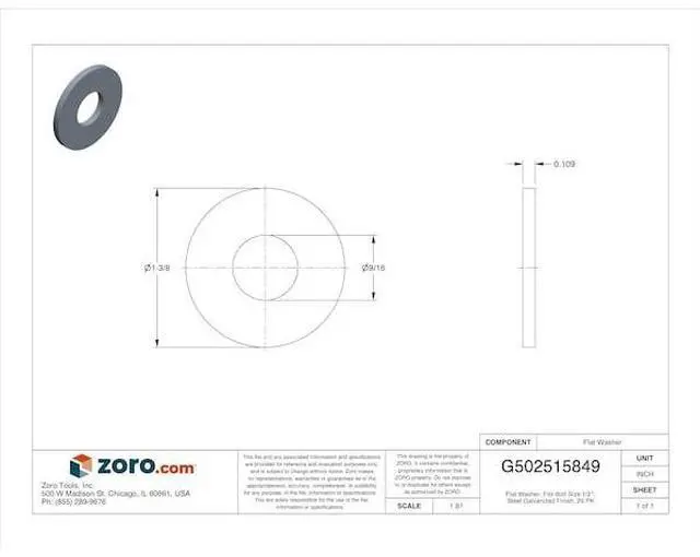 Alt view image 2 of 3 - MIDWEST FASTENER 35444 Flat Washer, For Screw Size 1/2" ,Steel Galvanized