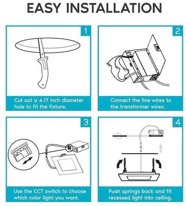 Alt view image 4 of 7 - LUXRITE LR23759-6PK 4" Square Ultra Thin LED Recessed Downlights 5 CCT