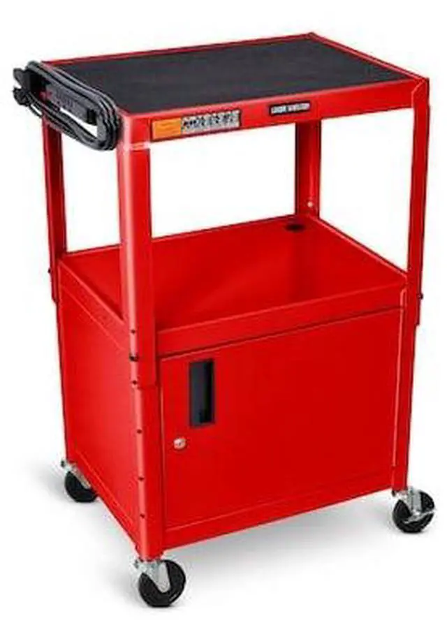Alt view image 5 of 5 - Luxor Steel Adjustable Height AV Cart W/Cabinet Red AVJ42C-RD