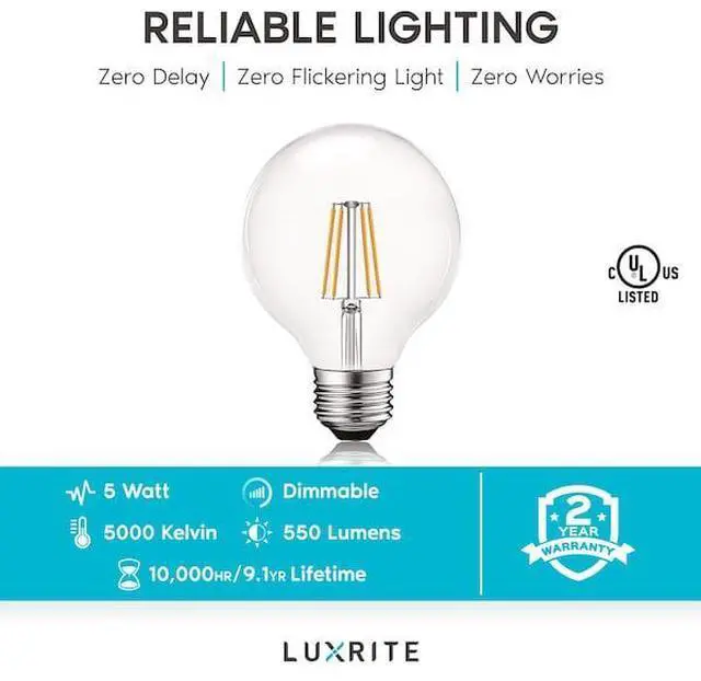 Alt view image 4 of 4 - LUXRITE LR21620-16PK G25 LED Light Bulbs 5W (60W Equivalent) 550LM 5000K Bright