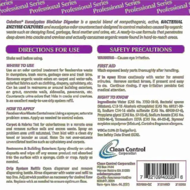 Alt view image 4 of 6 - OdoBan CCC927062-QC12 Bioodor Digester, Eucalyptus Scent, 32 Oz Bottle, 12/Carton