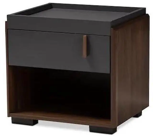 Alt view image 14 of 20 - Baxton Studio Rikke Modern and Contemporary Two-Tone Gray and Walnut Finished Wood 1-Drawer Nightstand