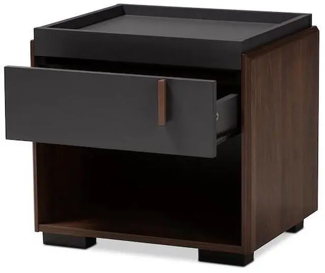 Alt view image 15 of 20 - Baxton Studio Rikke Modern and Contemporary Two-Tone Gray and Walnut Finished Wood 1-Drawer Nightstand