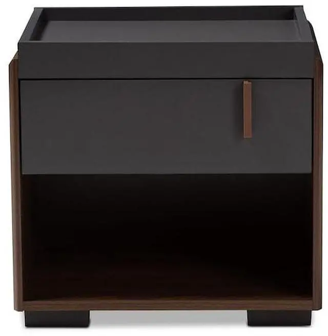 Alt view image 16 of 20 - Baxton Studio Rikke Modern and Contemporary Two-Tone Gray and Walnut Finished Wood 1-Drawer Nightstand