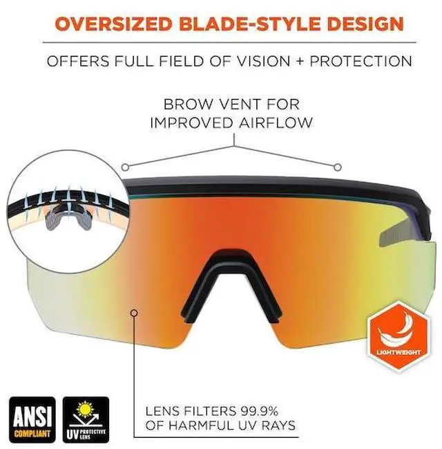 Alt view image 6 of 6 - ERGODYNE AEGIR-MI AEGIR-MI, Safety Glasses, Orange Mirror Lens, Matte Black
