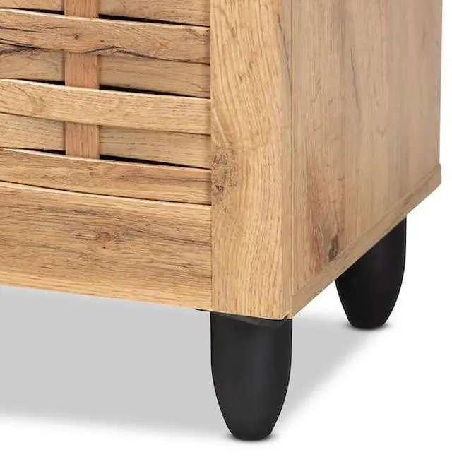 Alt view image 13 of 20 - Baxton Studio Winda Modern and Contemporary Oak Brown Finished Wood 3-Door Shoe Cabinet