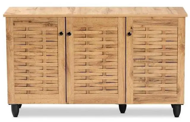 Alt view image 10 of 20 - Baxton Studio Winda Modern and Contemporary Oak Brown Finished Wood 3-Door Shoe Cabinet