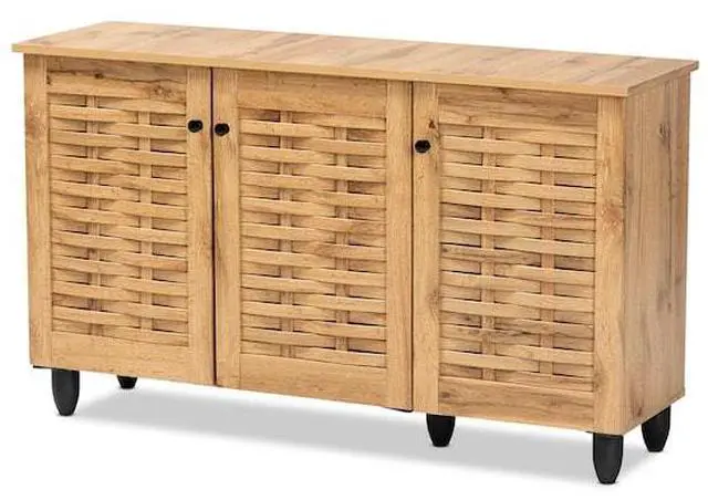 Alt view image 8 of 20 - Baxton Studio Winda Modern and Contemporary Oak Brown Finished Wood 3-Door Shoe Cabinet