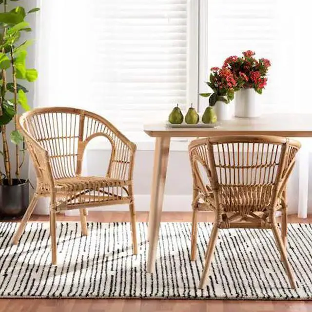Alt view image 7 of 13 - Baxton Studio Alleta Modern Bohemian Natural Brown Rattan 2-Piece Dining Chair Set