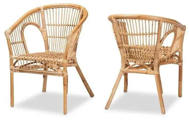 Alt view image 8 of 13 - Baxton Studio Alleta Modern Bohemian Natural Brown Rattan 2-Piece Dining Chair Set