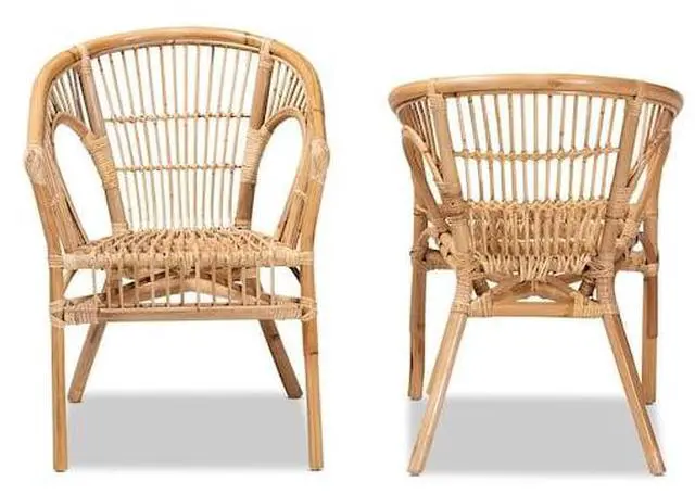 Alt view image 9 of 13 - Baxton Studio Alleta Modern Bohemian Natural Brown Rattan 2-Piece Dining Chair Set