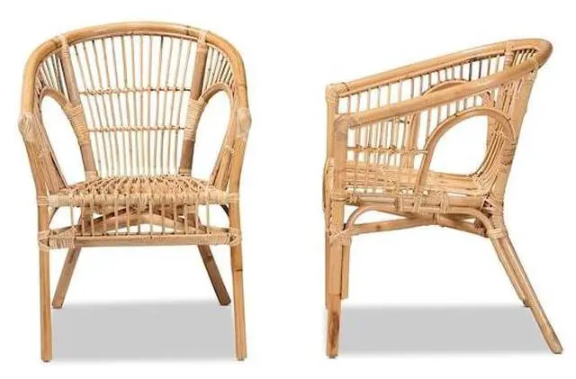 Alt view image 10 of 13 - Baxton Studio Alleta Modern Bohemian Natural Brown Rattan 2-Piece Dining Chair Set