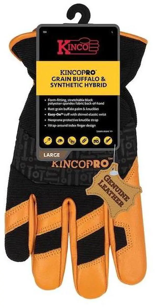 Alt view image 2 of 2 - KINCO 104-L Buffalo, Synthetic, Black/Tan, L, 1 PR