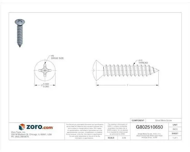 Alt view image 2 of 3 - MIDWEST FASTENER 64077 Sheet Metal Screw, #10 x 1 in, Black Phosphate Steel