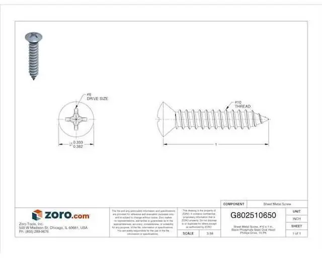 Alt view image 3 of 3 - MIDWEST FASTENER 64077 Sheet Metal Screw, #10 x 1 in, Black Phosphate Steel