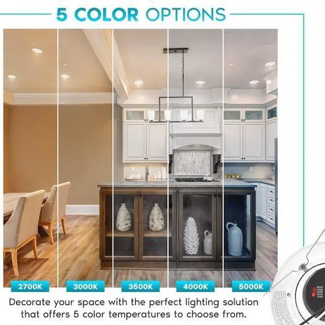 Alt view image 3 of 7 - LUXRITE LR23043-4PK 5/6 Inch Gimbal LED Recessed Can Lights 5 CCT Selectable