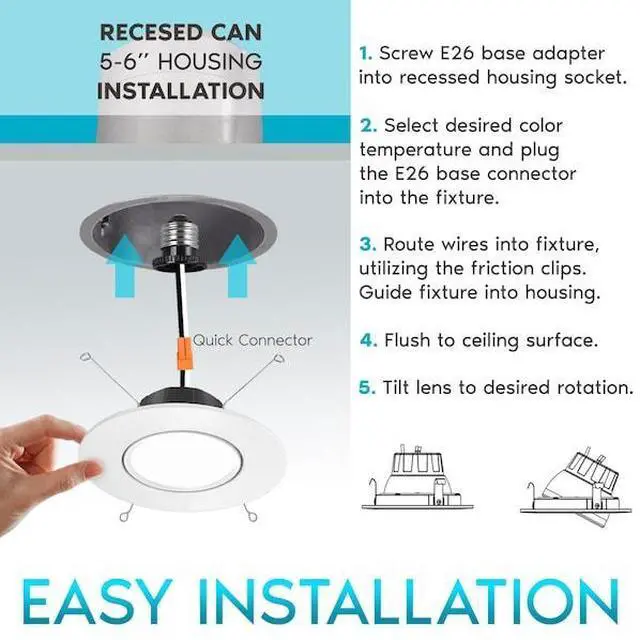 Alt view image 7 of 7 - LUXRITE LR23043-4PK 5/6 Inch Gimbal LED Recessed Can Lights 5 CCT Selectable